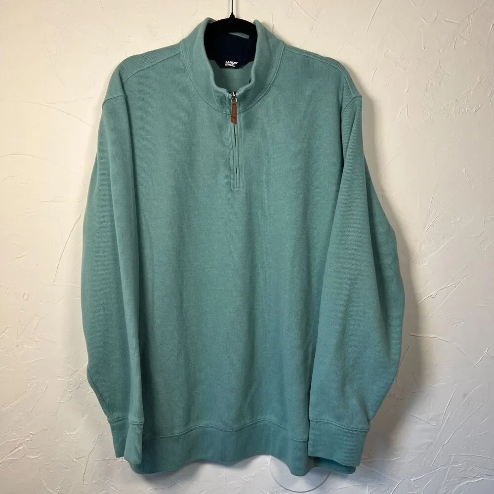 Lands’ End Teal Quarter Zip Mens Pullover Sweatshirt Preppy Minimalist Size‎ XXL